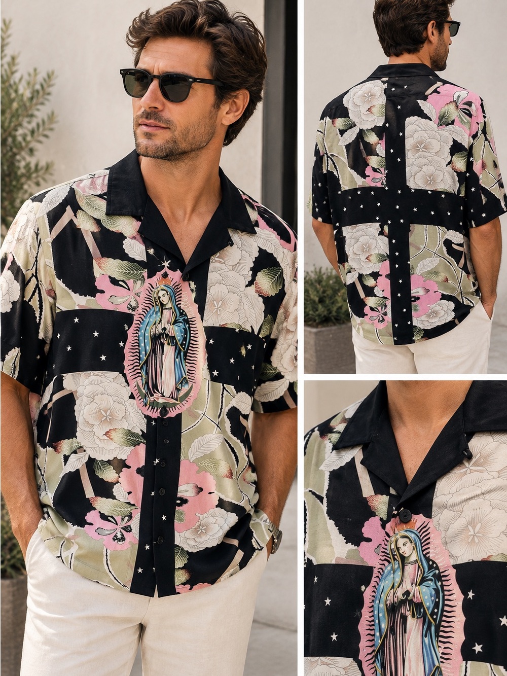 AllSaints Men’s Floral Star Guadalupe Graphic Print Short Sleeve Shirt
